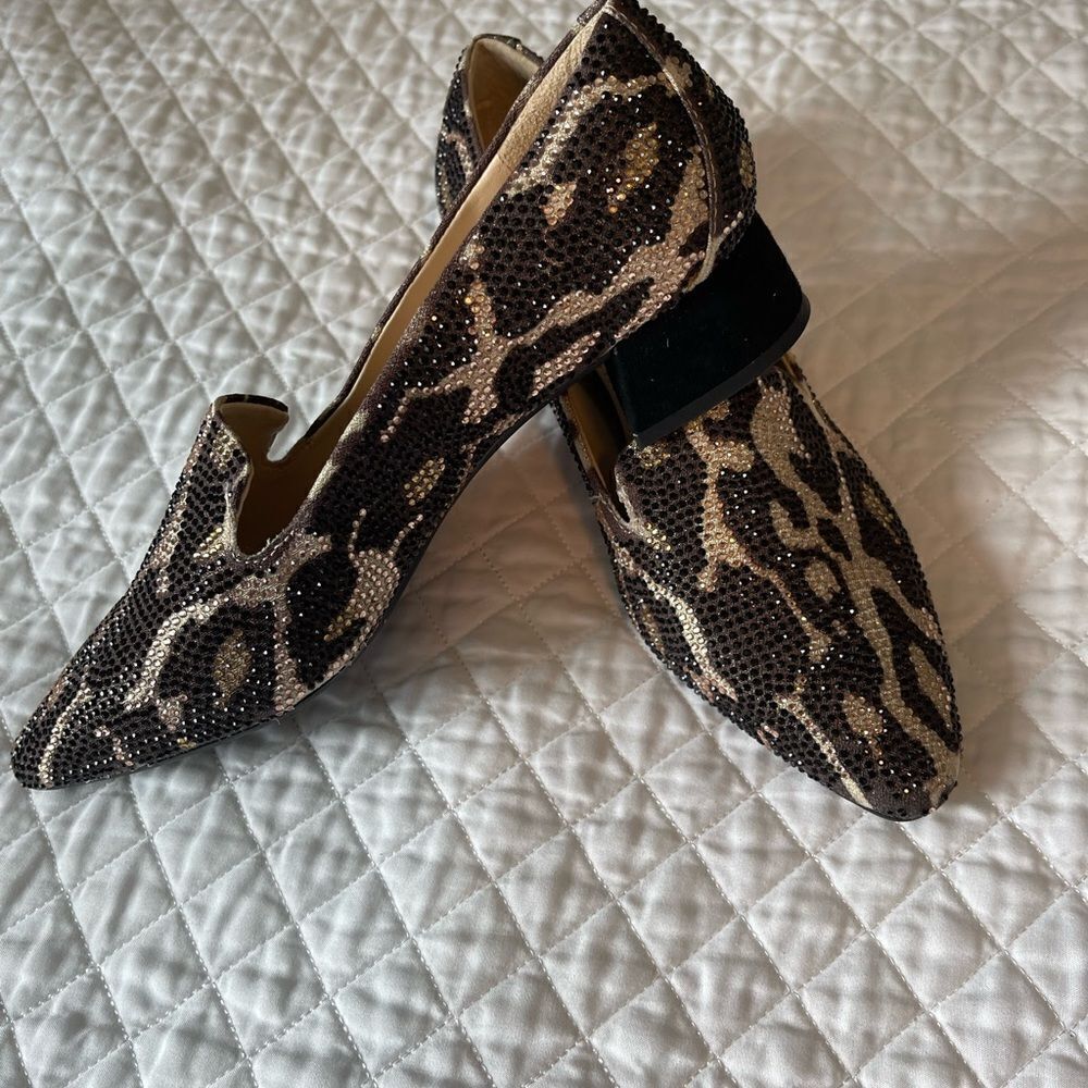 Alex Marie new without beaded animal print loafers, brown tan, size 6